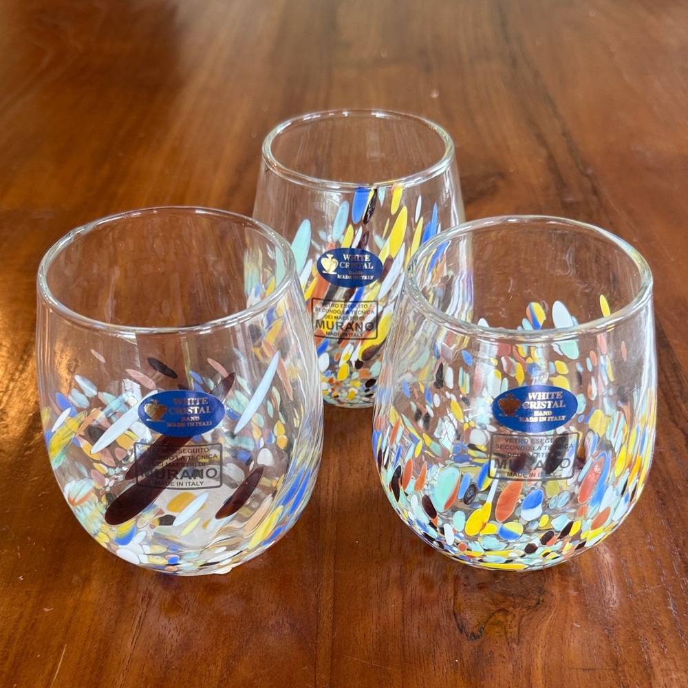 White Cristal Murano Colorful Confetti Glasses Set - Handmade in Italy